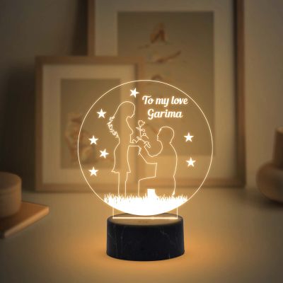 Customized Name Lamp for Couple with Automatic Color Changing Light Gift for Anniversary Birthday Valentine Day Acrylic Desk Table lamp Wooden Base